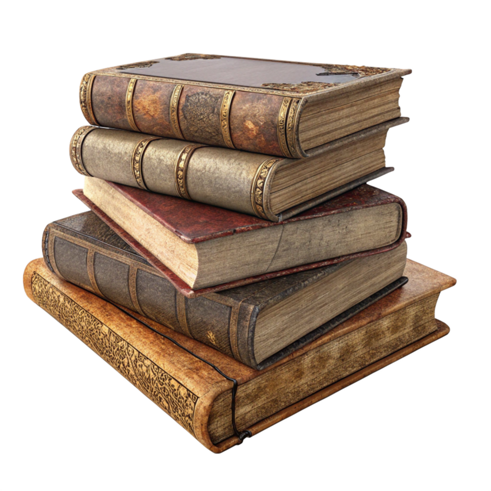 Stack of Old Vintage Books isolated Transparent background png