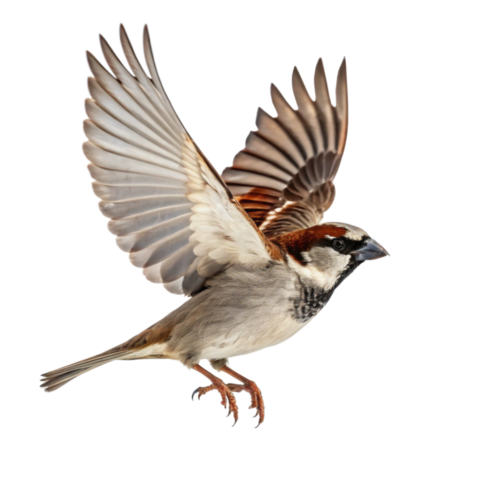 Flying House Sparrow isolated on Transparent background png