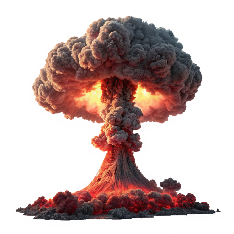 Nuclear Explosion with mushroom cloud isolated on transparent background png