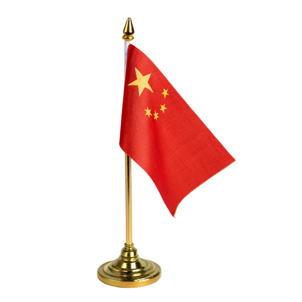 China Flag on golden flagpole Transparent background png