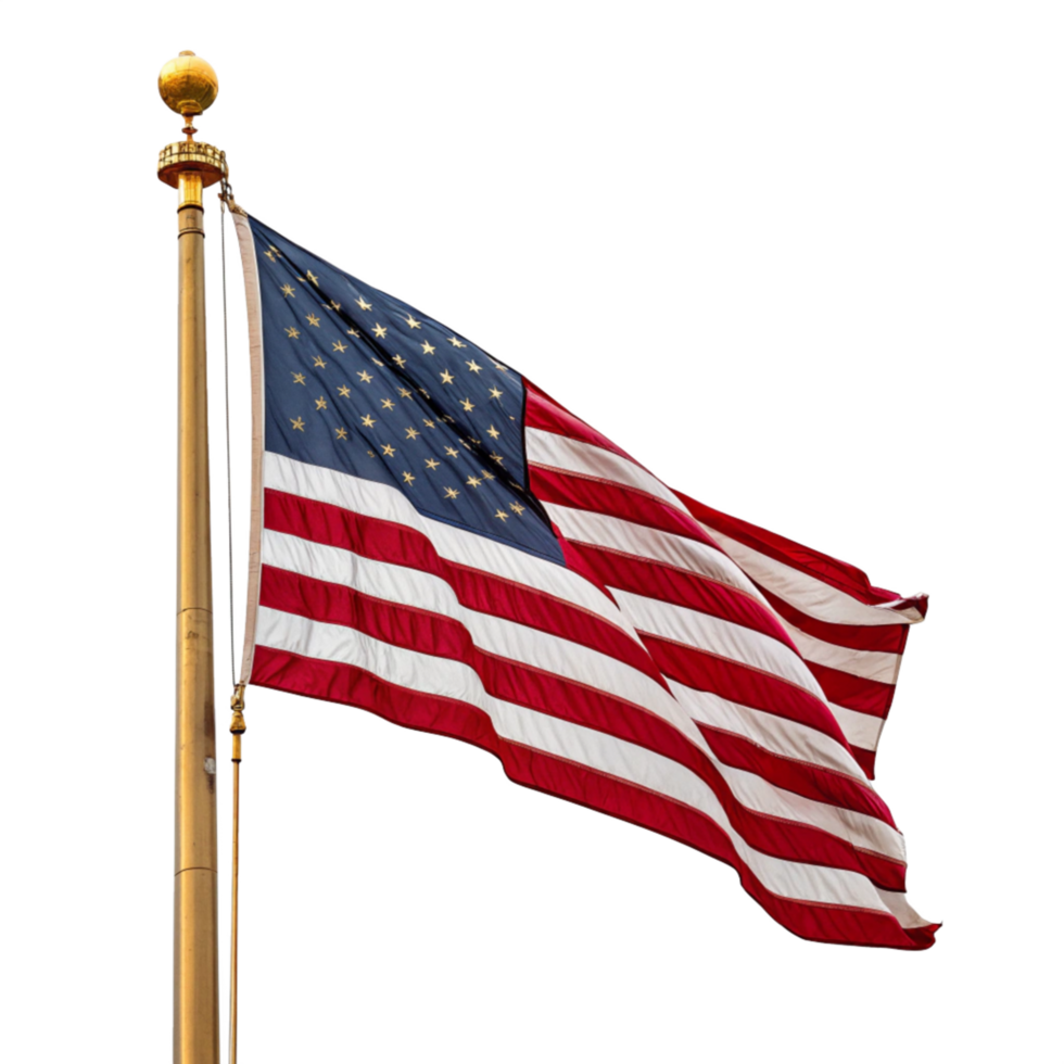 Usa Flag Waving on golden pole Transparent background png