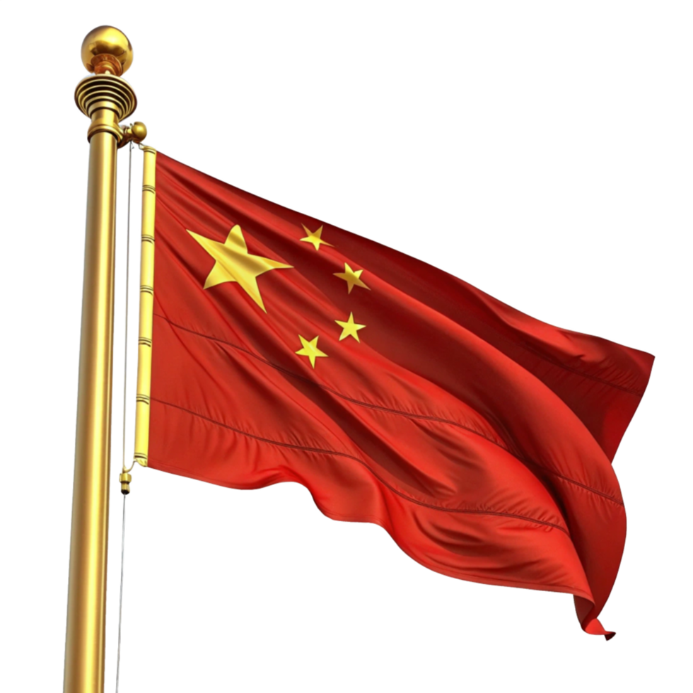 China Flag waving on flag pole Transparent background png
