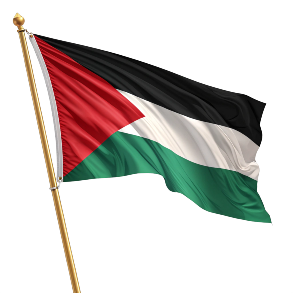 Palestine Flag Waving on Flagpole Transparent Background png