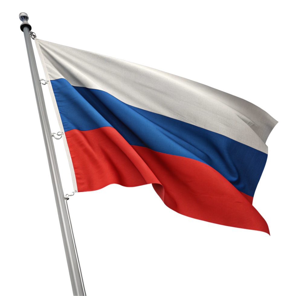 Russia Flag Waving on Flagpole Transparent background png