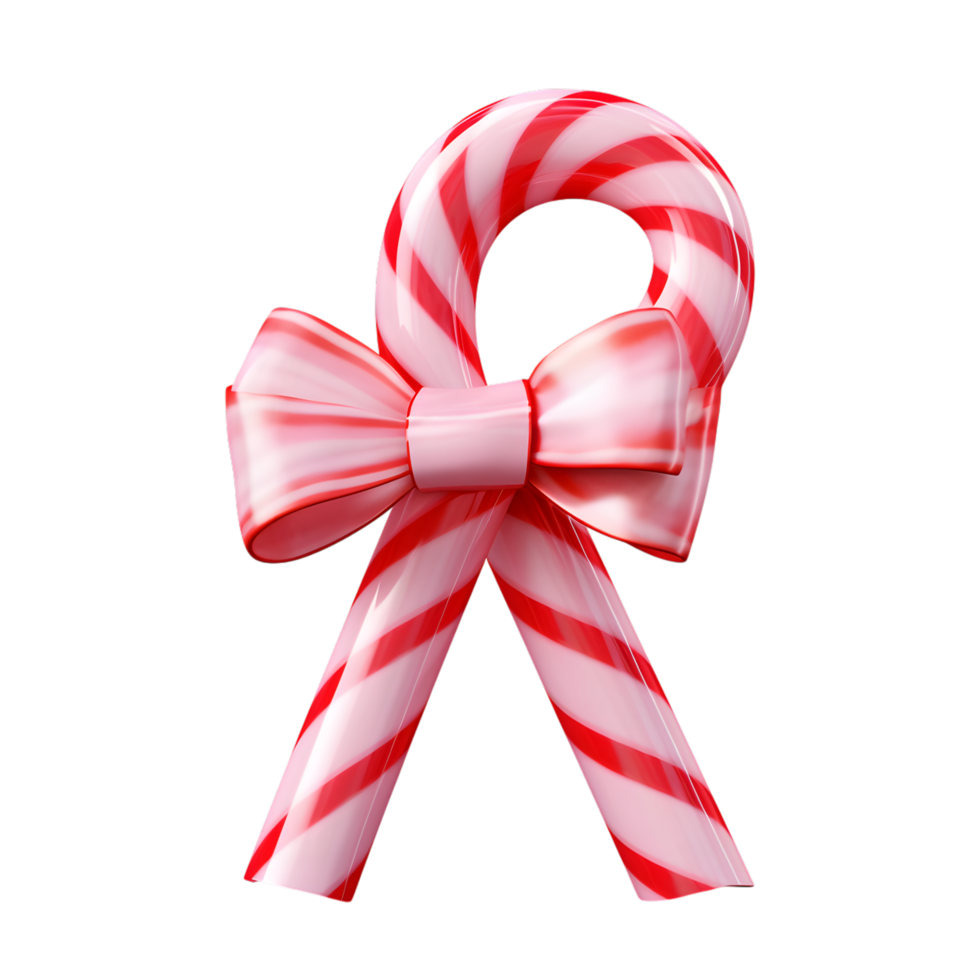 Red and White Candy Cane with Decorative Ribbon Bow png