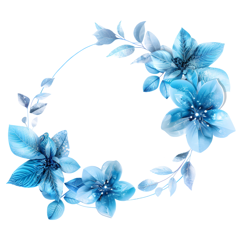 Blue flower circle frame png