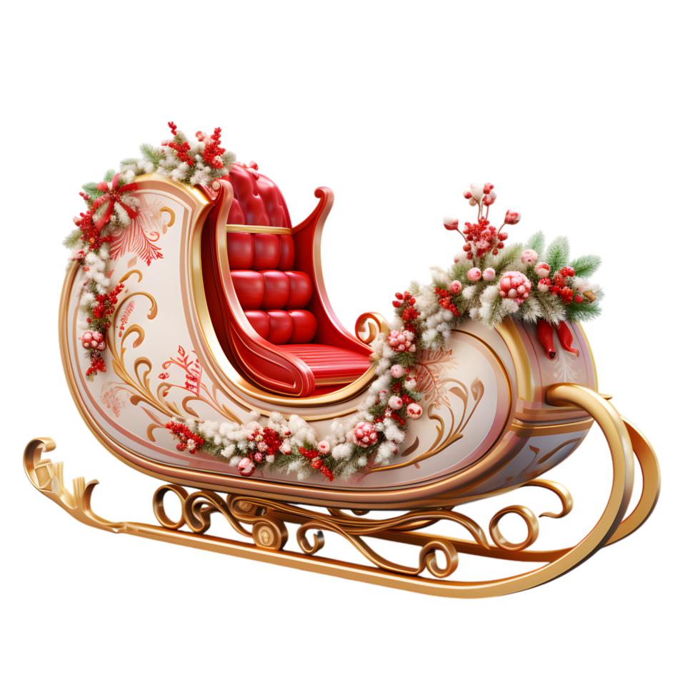 Golden Christmas Sleigh with Floral png