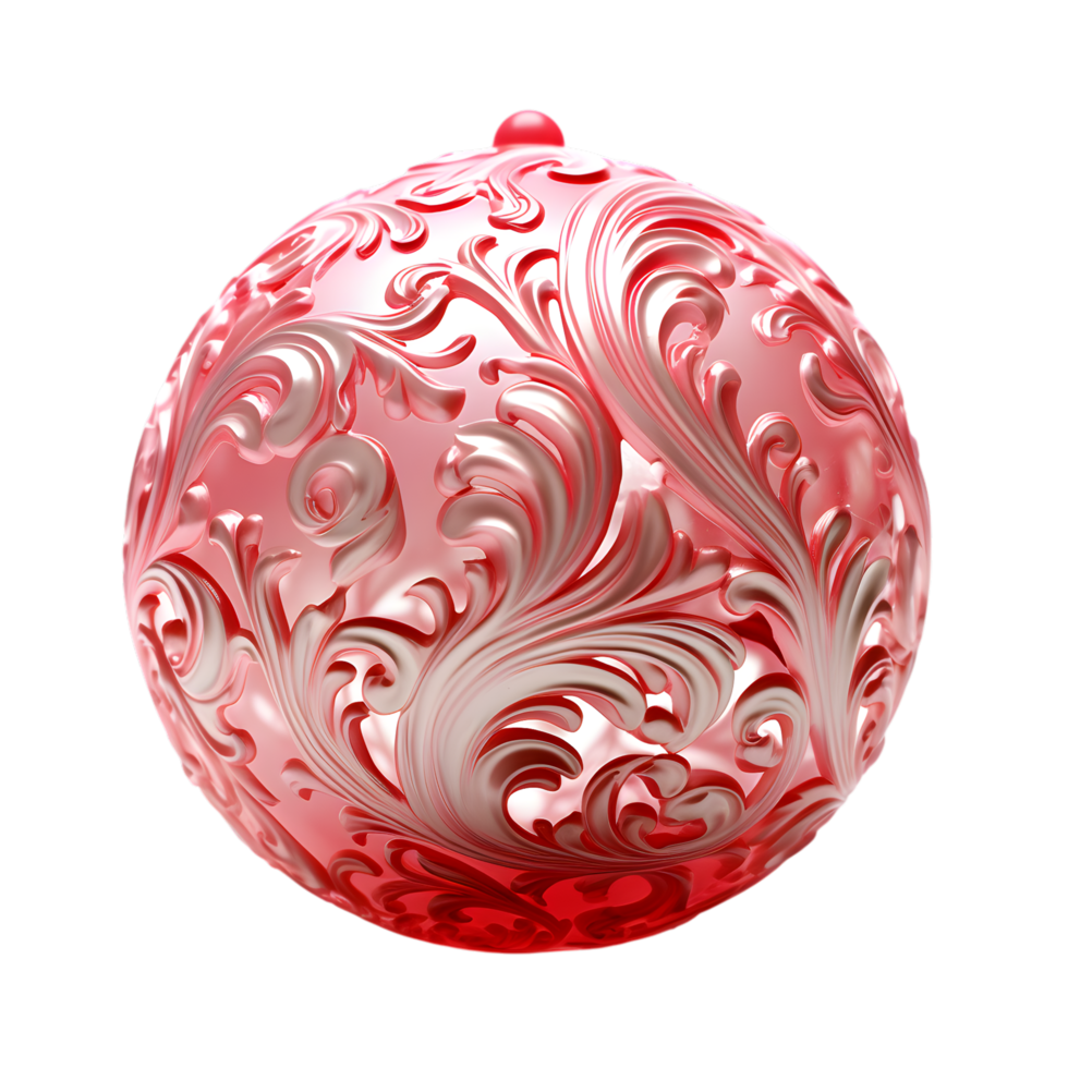 8. Red and White Swirled Christmas Bauble with Embossed Design png