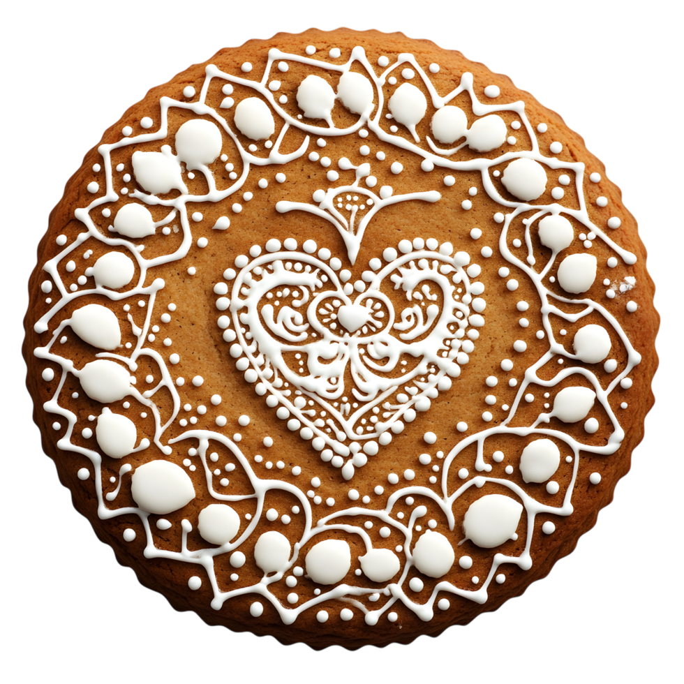 5. Heart-Shaped Festive Gingerbread Cookie with White Icing png