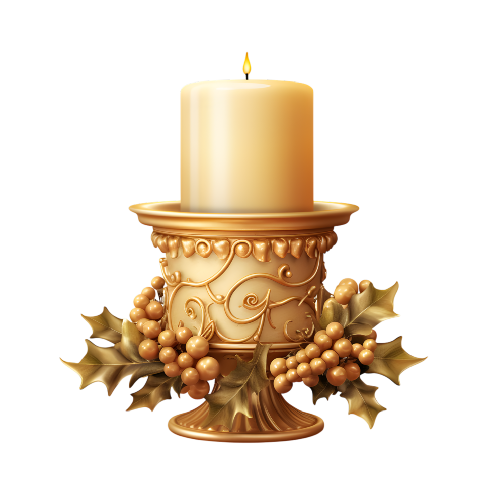 1. Golden Candle with Holly and Festive Base for Holiday r png