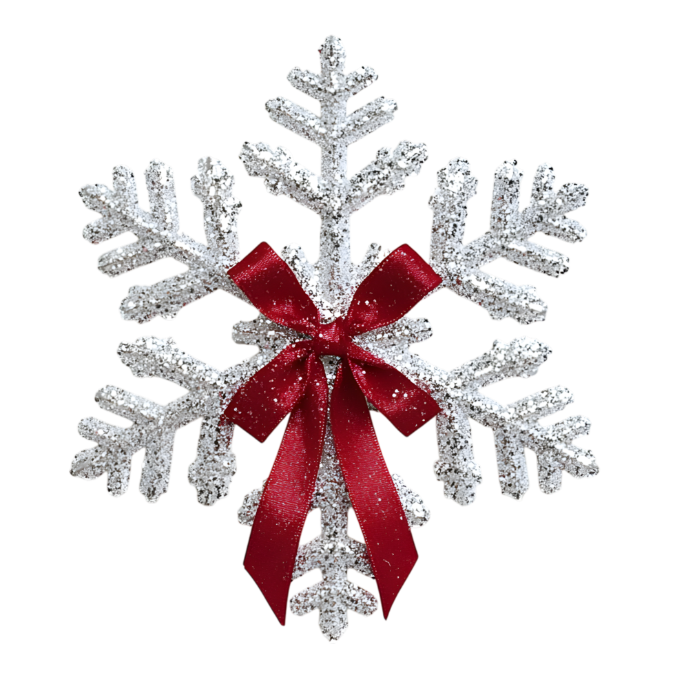 4. Sparkling Silver Snowflake with Red Velvet Bow Accent png