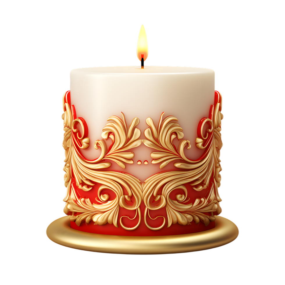 3. Festive Red and Gold Candle with Ornate Embossed png