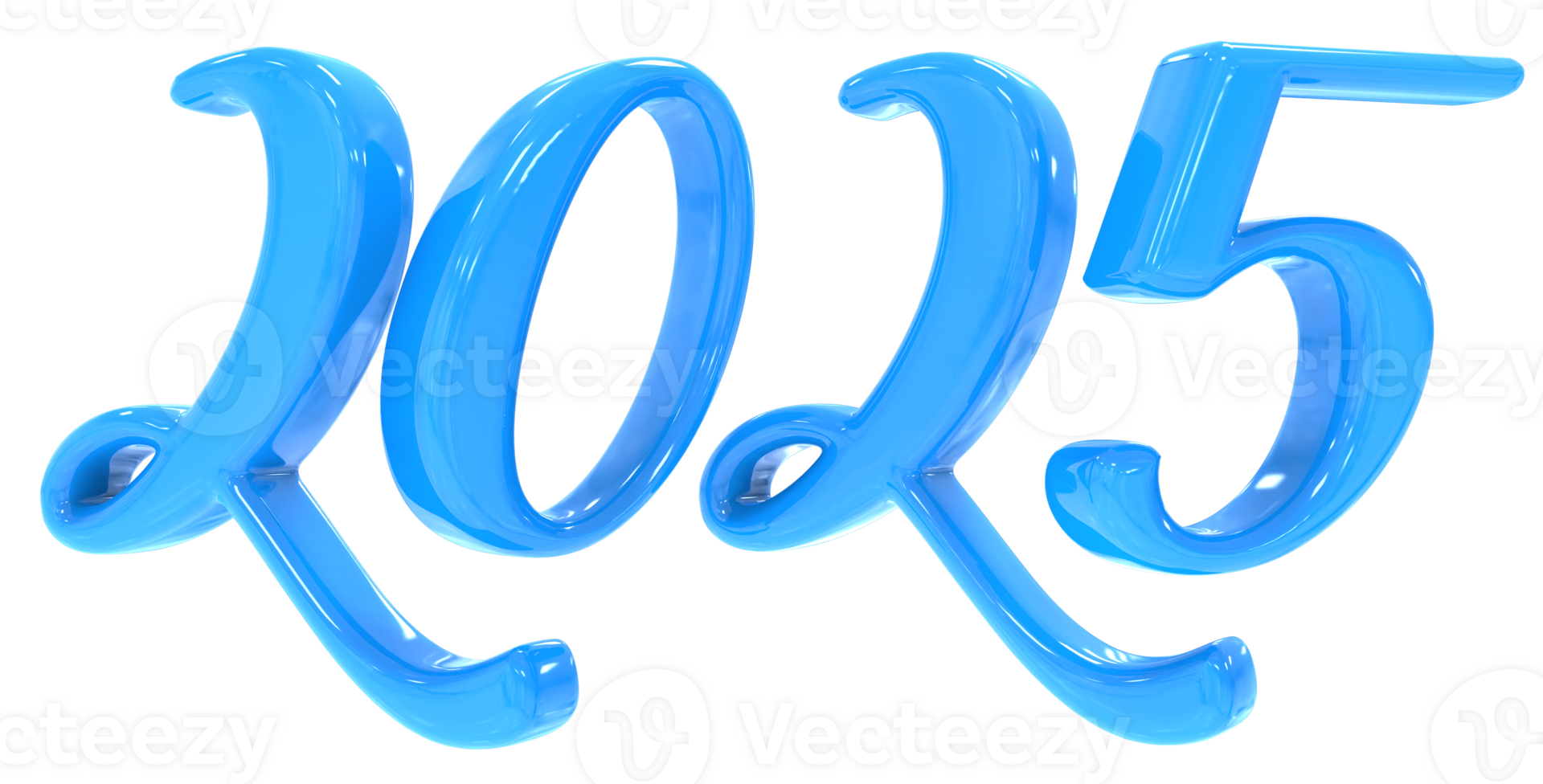 Happy New Year Number 2025 Blue 3D Render png