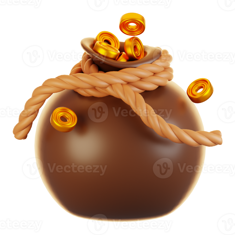 3d rendering money sack icon. Game asset icon concept png
