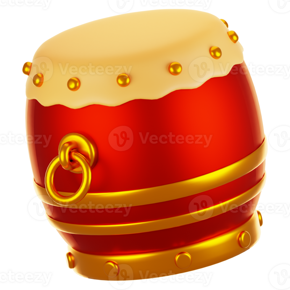 3d rendering chinese drum icon. Chinese new year icon concept png