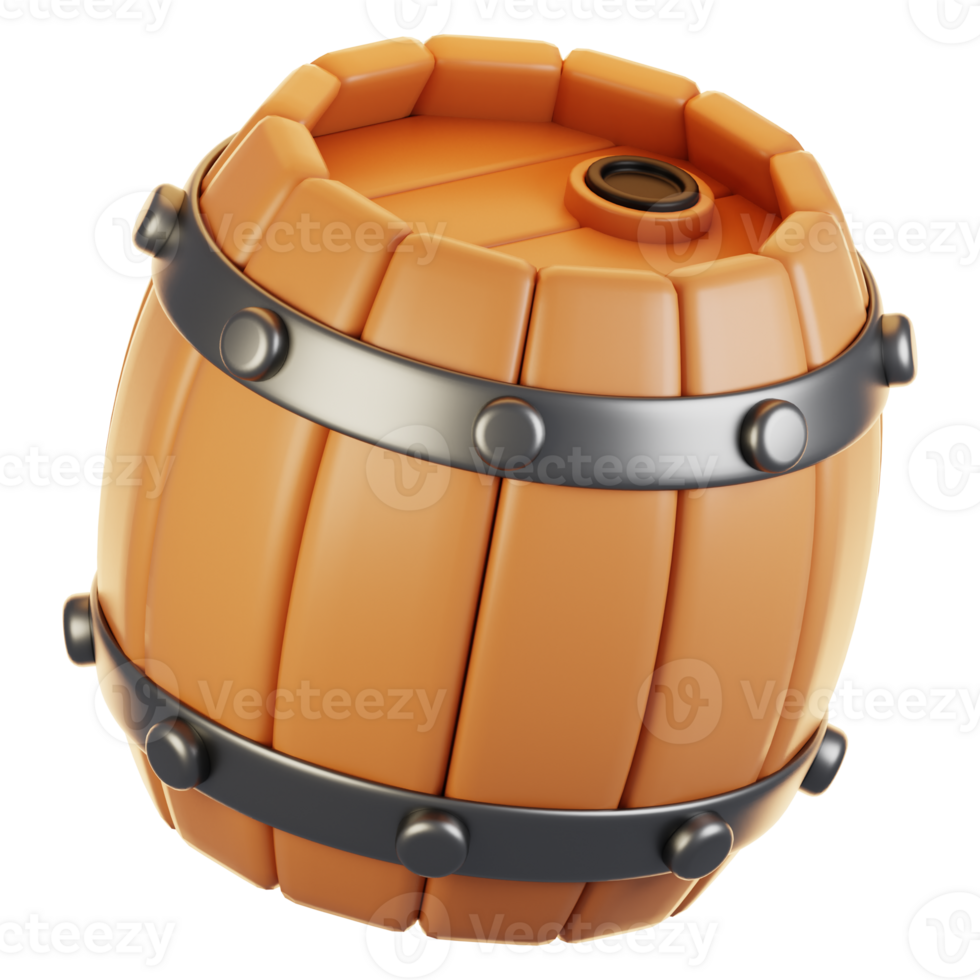 3d rendering beer barrel icon. Game asset icon concept png