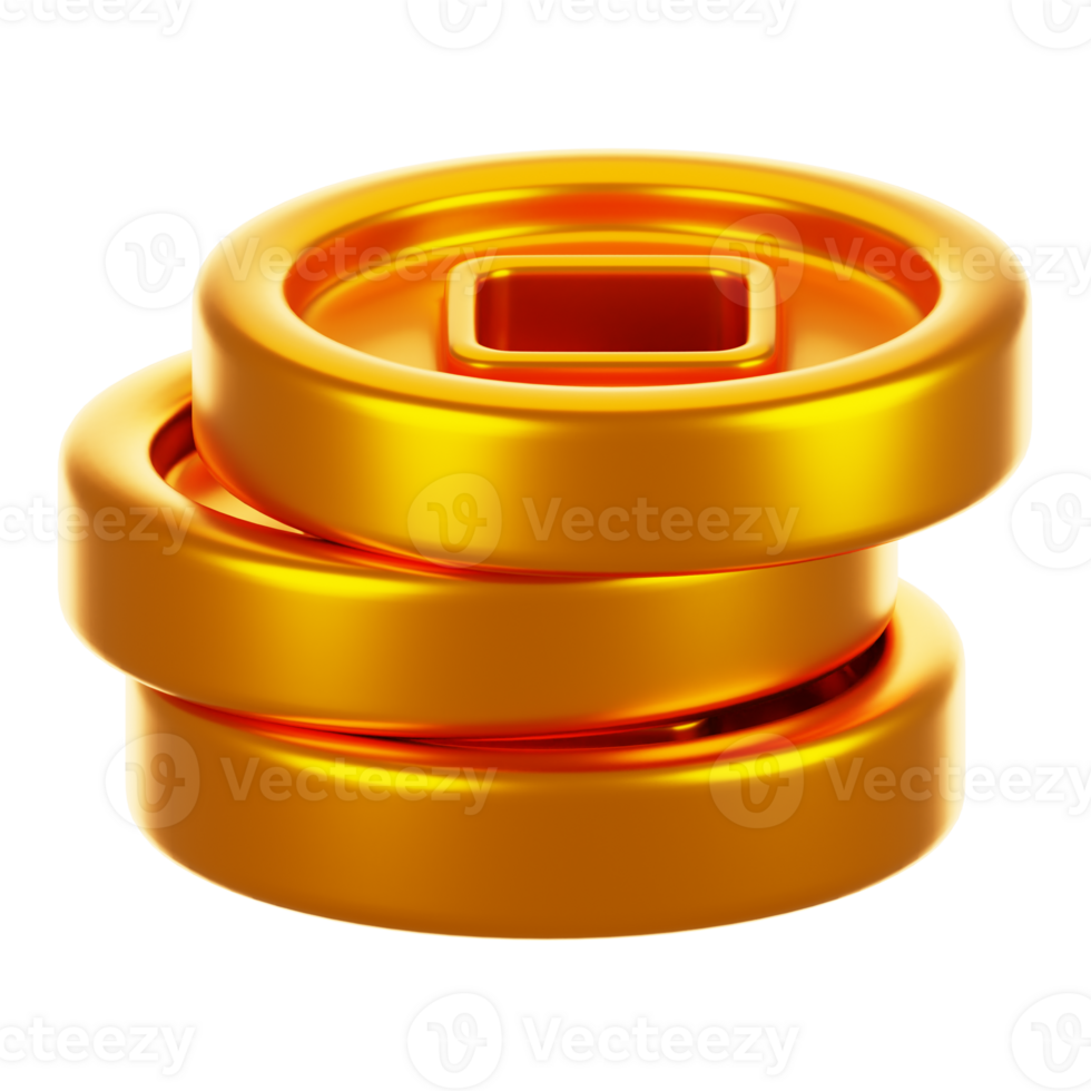 3d rendering chinese coin stack icon. Chinese new year icon concept png