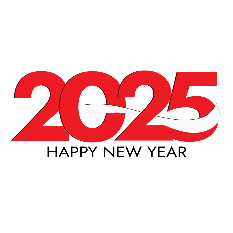 Happy new year 2025 red text effect transparent design. png