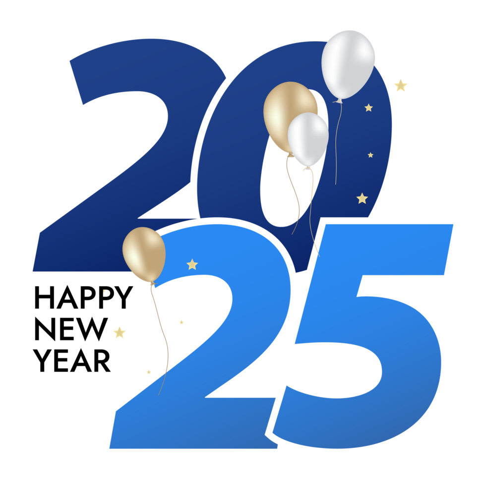Happy new year 2025 transparent text effect design. png