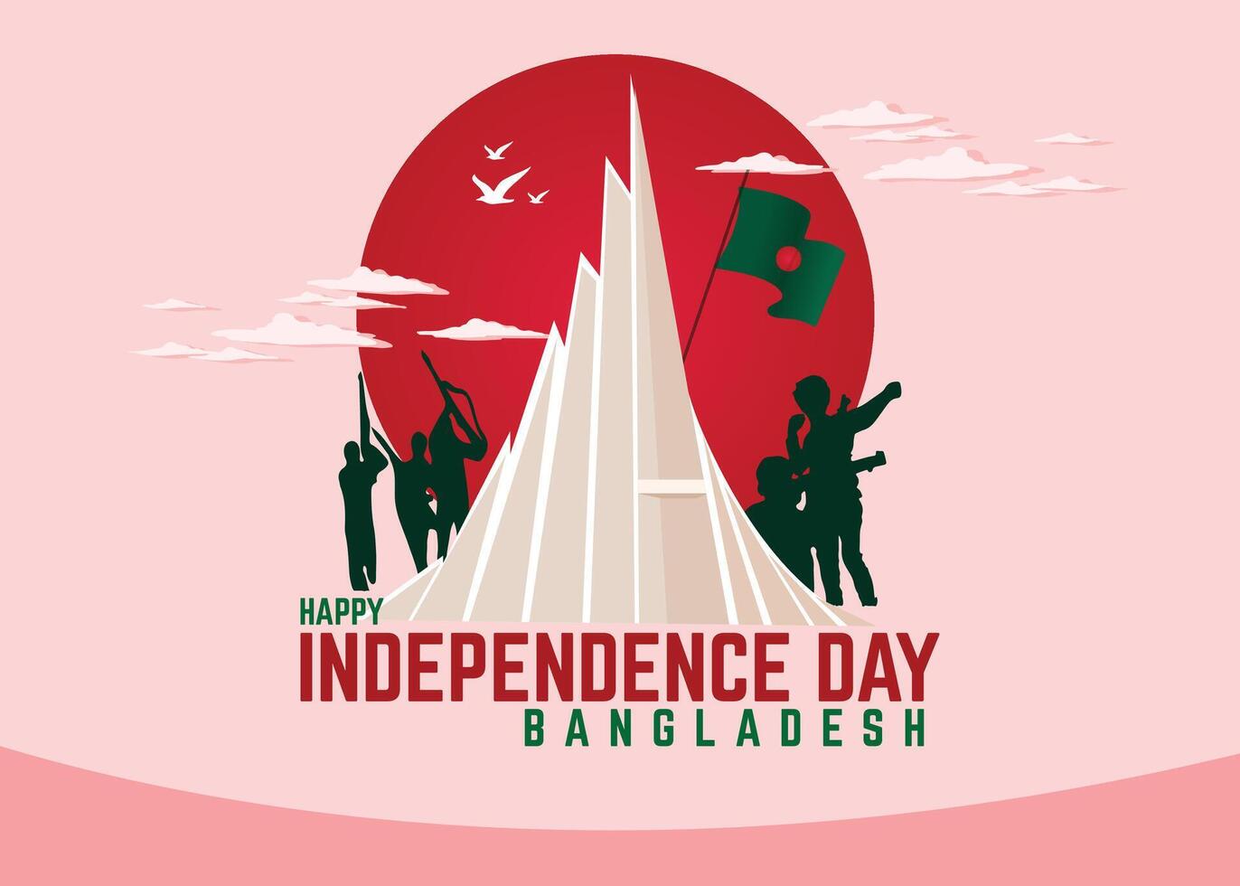 Bangladesh Independence Day Celebrate 26th March with a waving flag, national monument, and a festive flat cartoon style illustration. vector