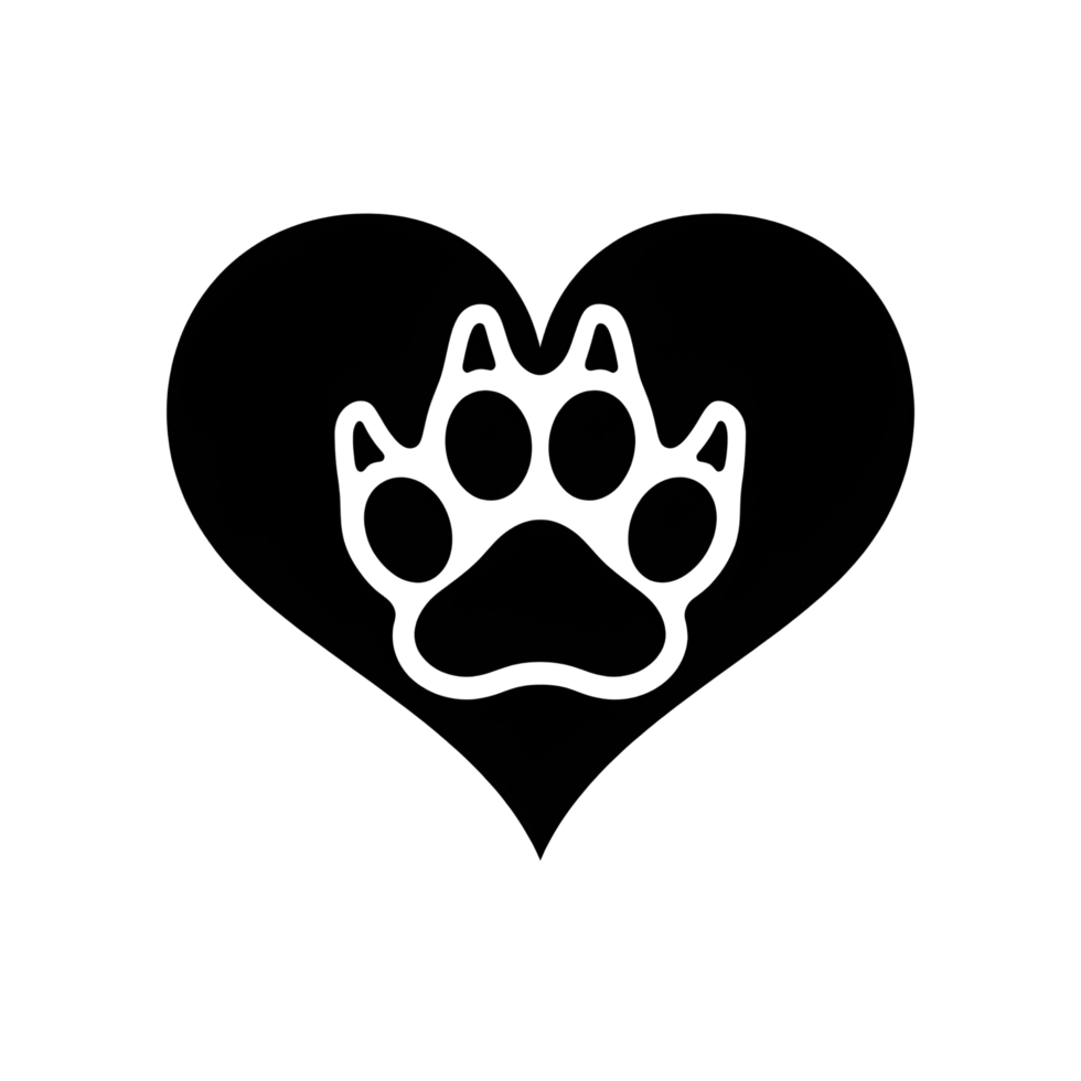 A black and white drawing of a dog paw in the shape of a heart png