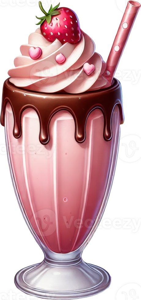Chocolate Strawberry Ice Cream Sundae with Whipped Cream and Cherries png
