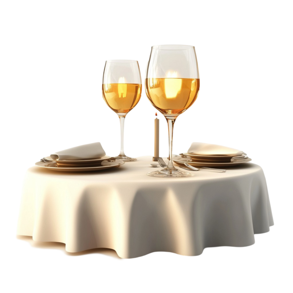 wine glasses on a table with a plate and napkins png