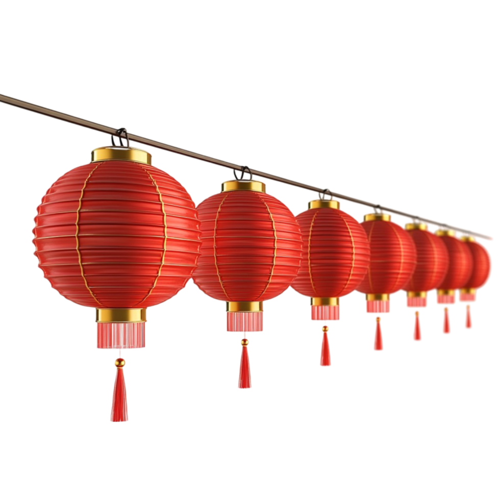 Red Chinese Lanterns Hanging on a Wire png