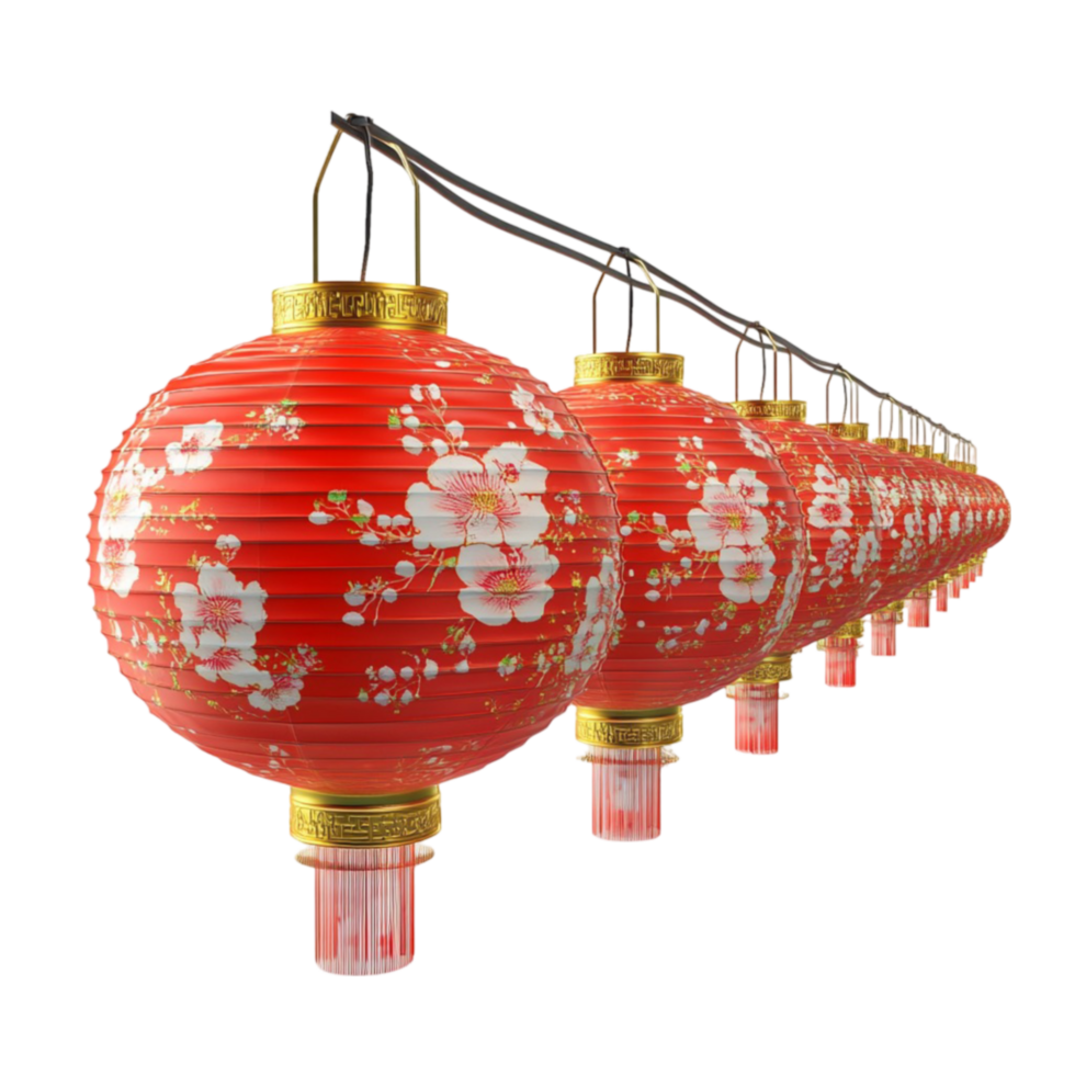 Traditional Chinese Lanterns Hanging from a Wire png