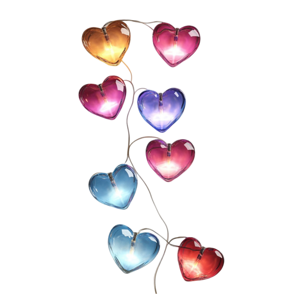 String of Colorful Hearts Hanging from a Wire png