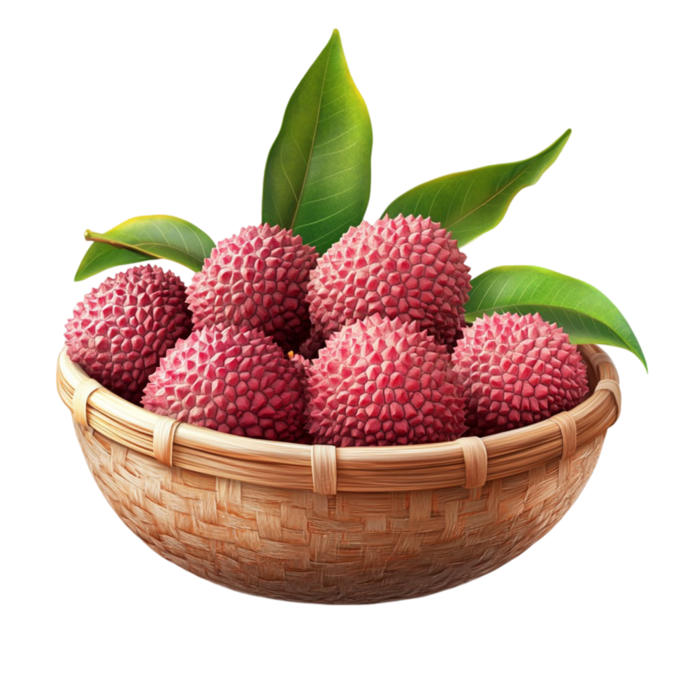 Juicy Lychee Fruit Arranged in a Basket png