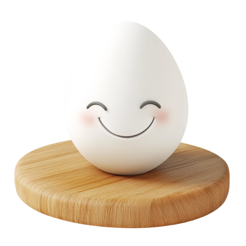 An egg with a smiley face on top of a wooden stand png