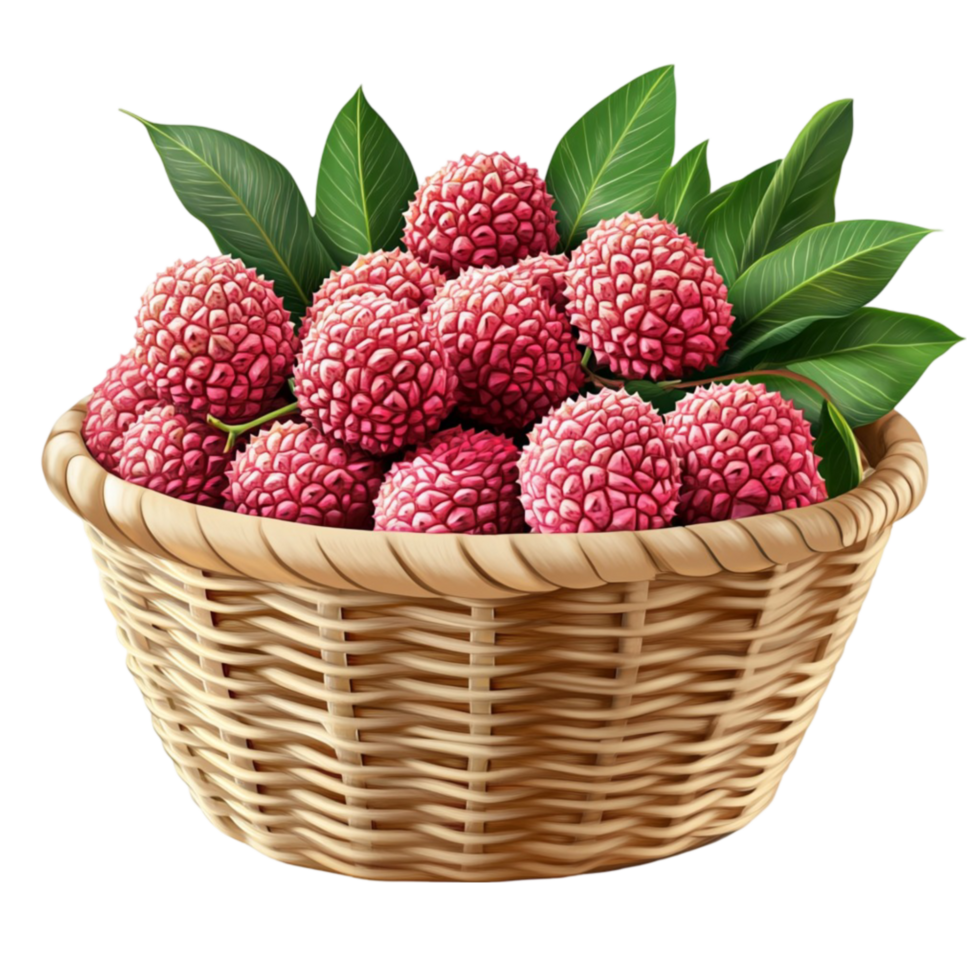Sweet Ripe Lychees in a Wicker Basket png