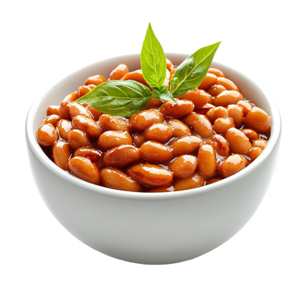 Baked Beans in a Bowl with Fresh Herb Garnish png