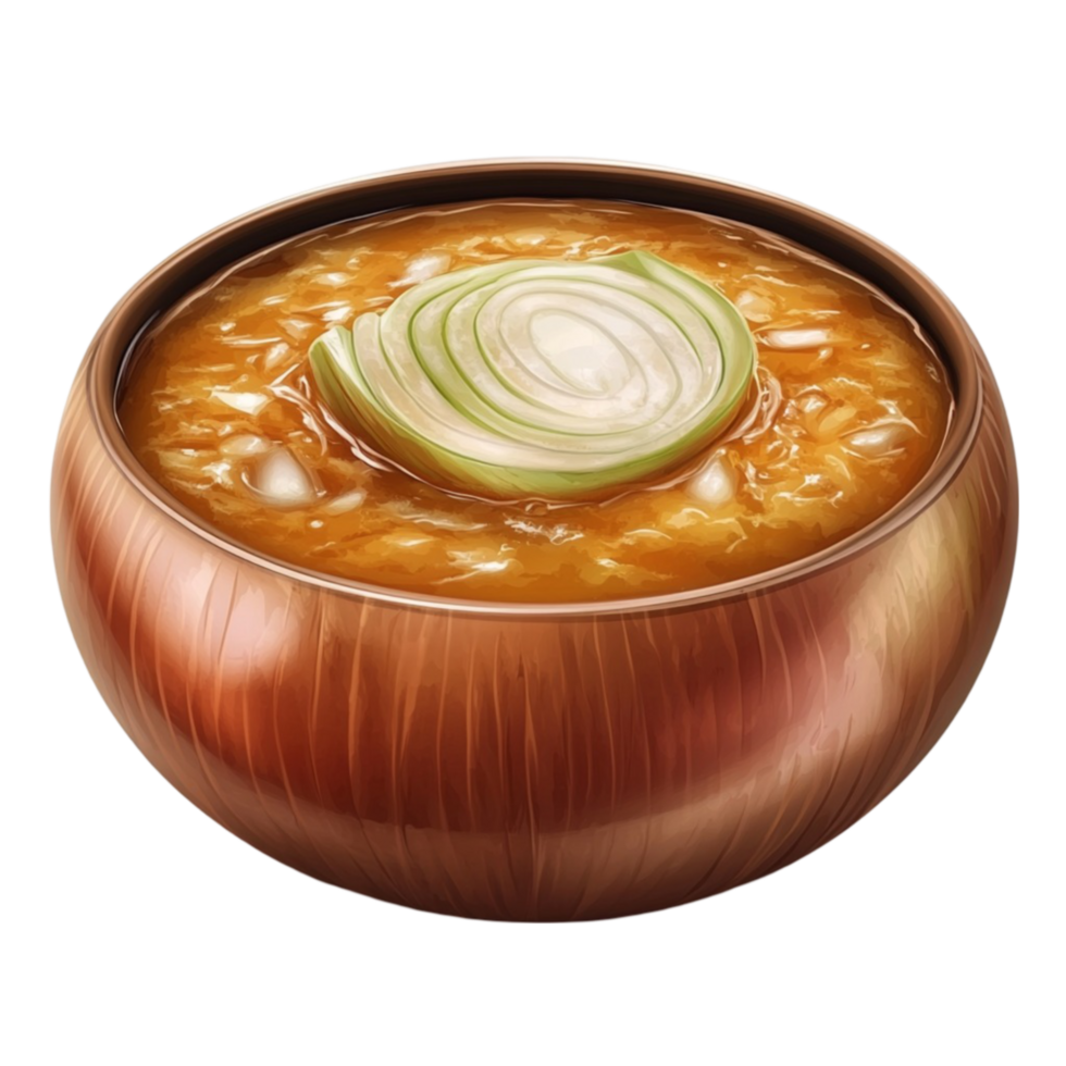 A bowl of soup with onions and rice png