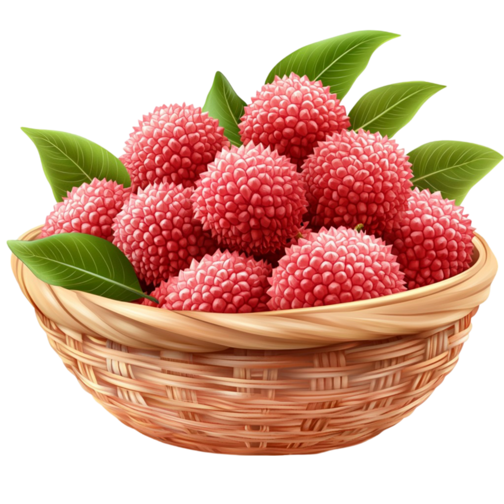 Ripe Lychee Fruit in a Basket png
