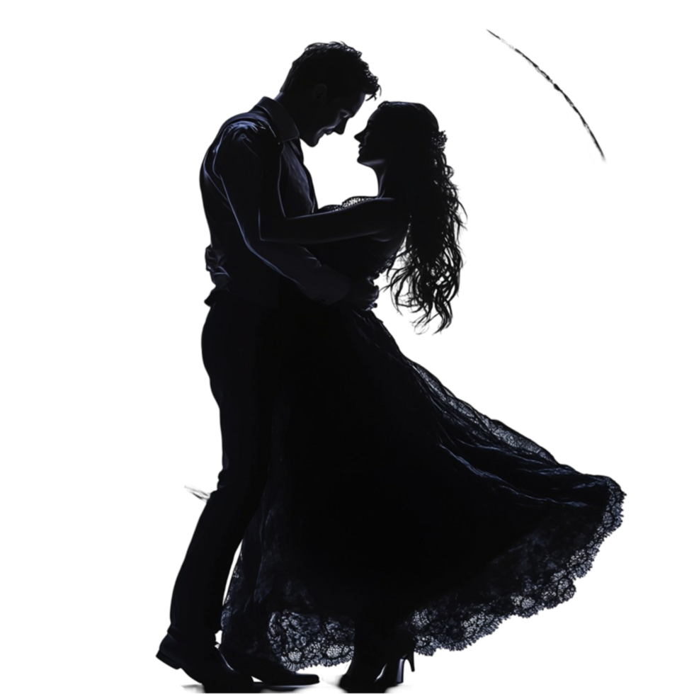 A silhouette of a couple dancing in the dark png