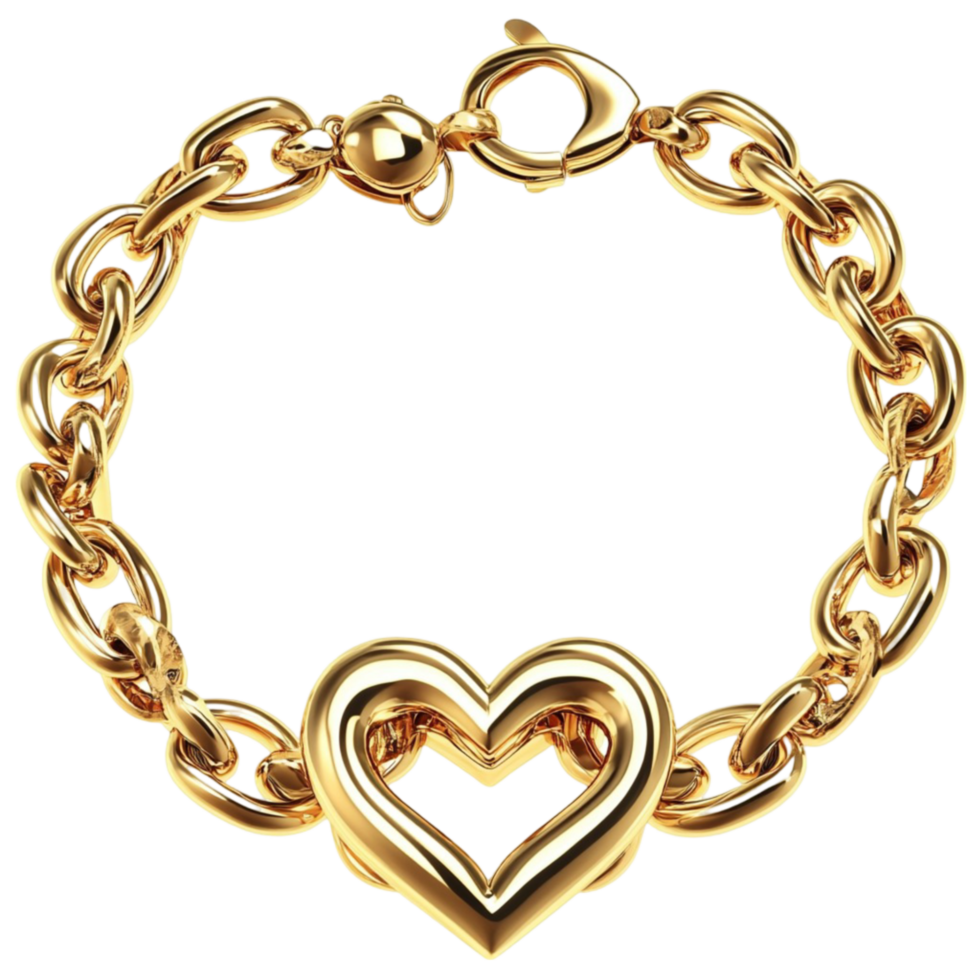 A gold heart shaped bracelet png