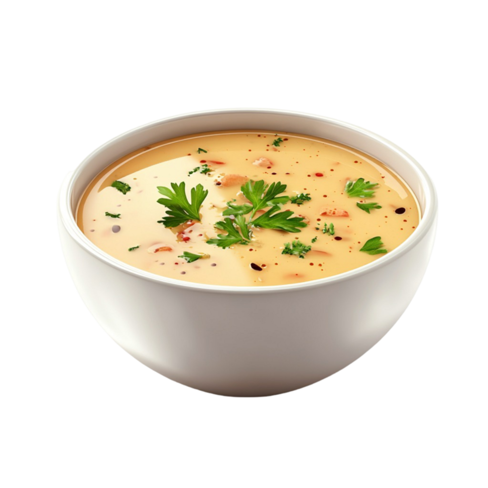 A bowl of soup with parsley on top png