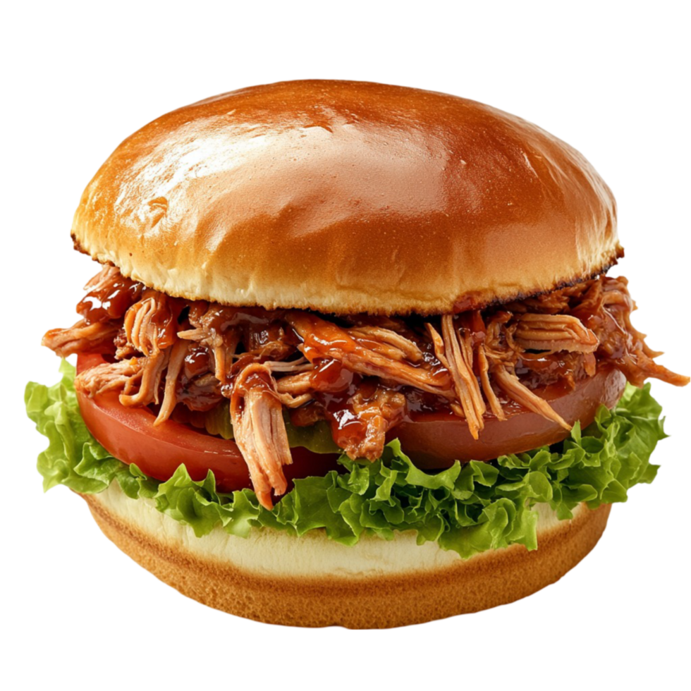 A pulled pork sandwich with lettuce and tomato png