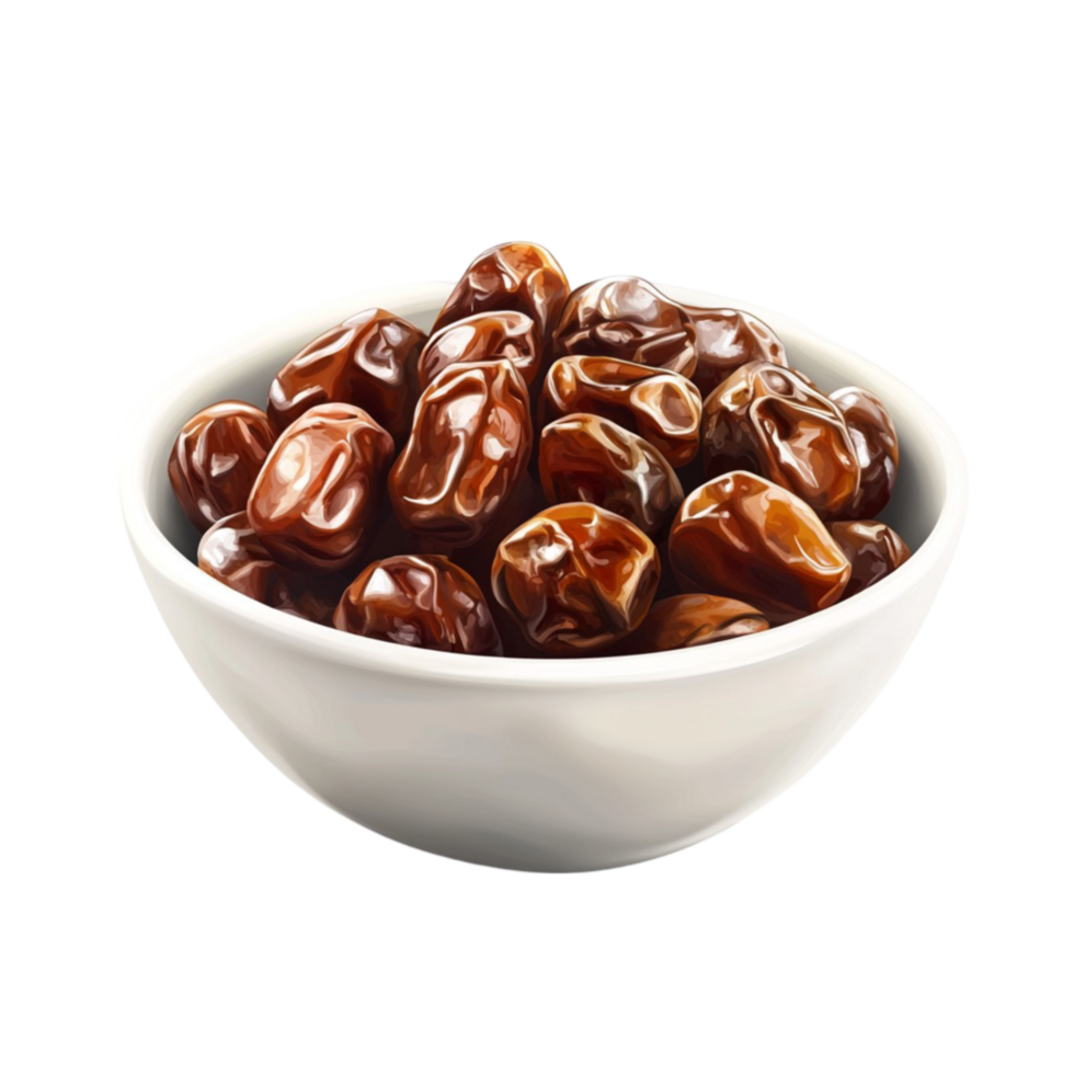 A bowl of dates on a black background png