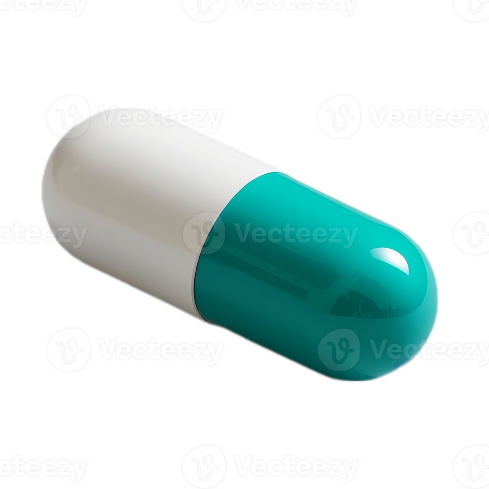 Teal And White Capsule Medicine Close Up In Transparent Background png
