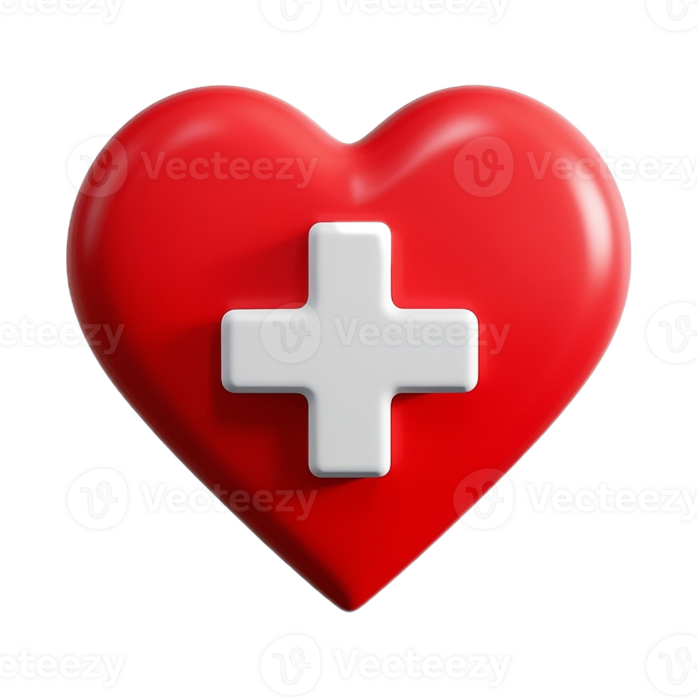 Red Heart And White Plus Sign Isolated On Transparent Background Symbolizing Care png