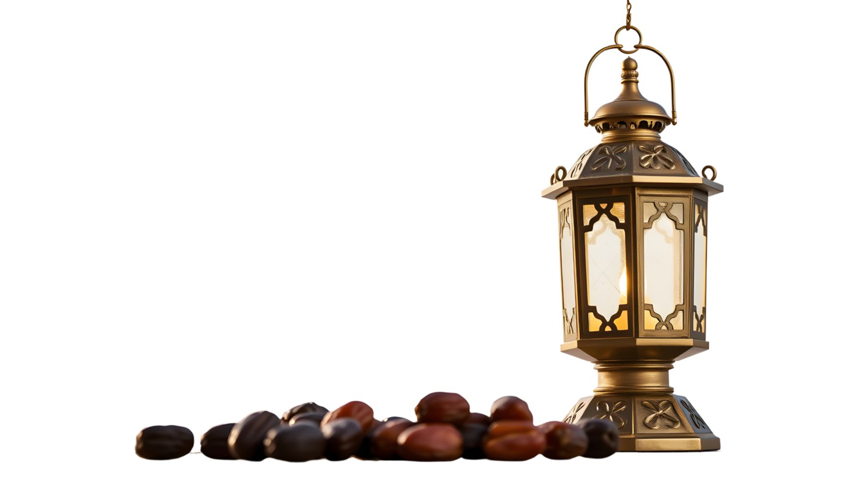one traditional Ramadan lanterns, with a handful of dates scattered near their base png