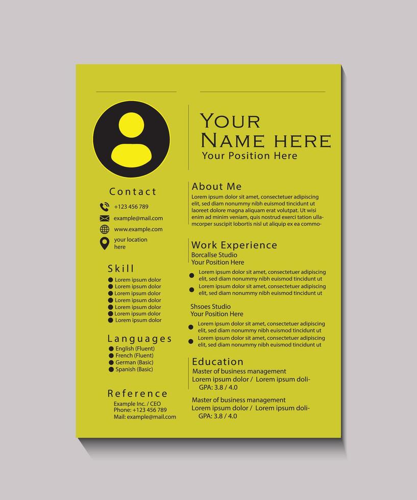 Professional Modern Resume Template Design with Yellow Background vector