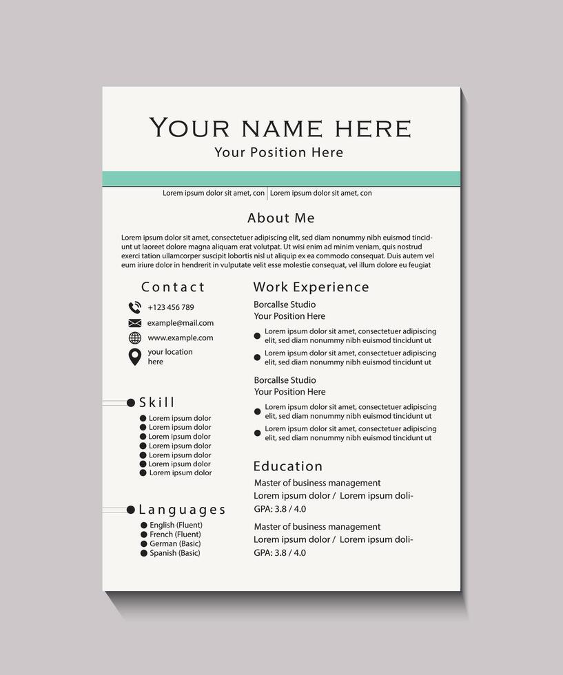 Modern Two-Column Resume Layout with Clean Design vector