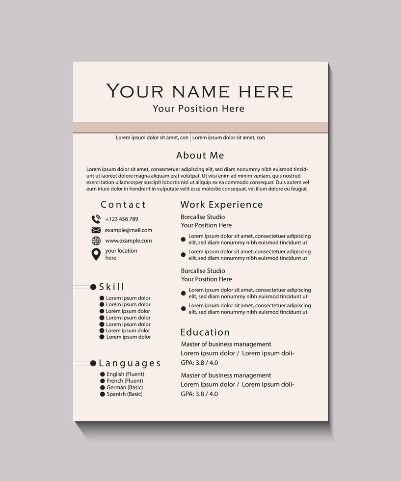 Minimalist Professional Resume Template for Job Applications vector