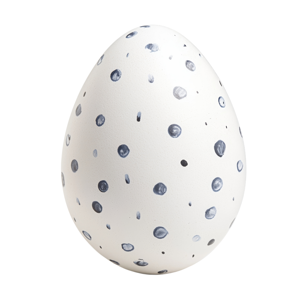 decorative egg with white surface adorned with blue and black dots, perfect for festive occasions and artistic displays. This unique piece adds charm and creativity to any setting png