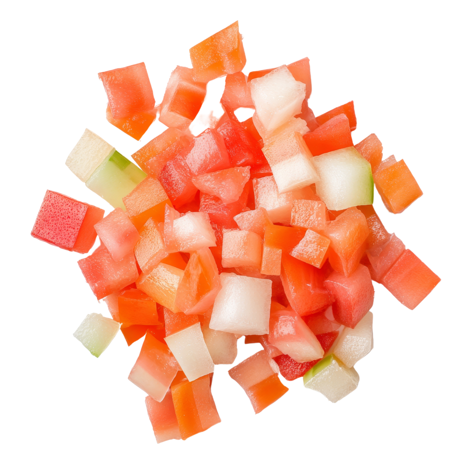 Fresh diced fruits including watermelon, cantaloupe, and honeydew create vibrant and colorful mix, perfect for summer salads or refreshing snacks png