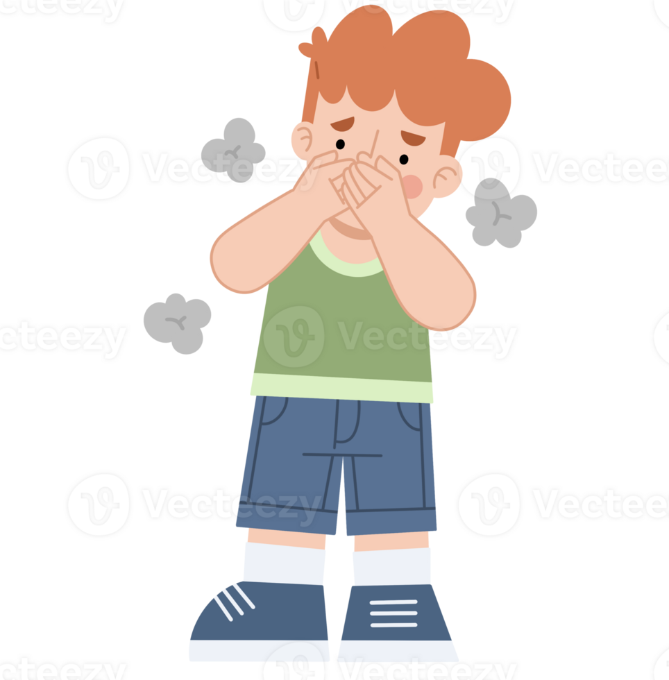 Illustration of a boy avoiding pollution png